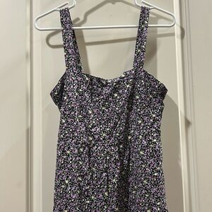 NWOT Easel pullOn wide leg floral jumpsuit straps elastic back ruffle leg hem M